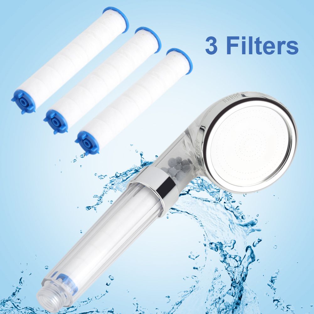 Negative Ions Bathroom Handheld Water Saving Shower Head Set with 3 Filters