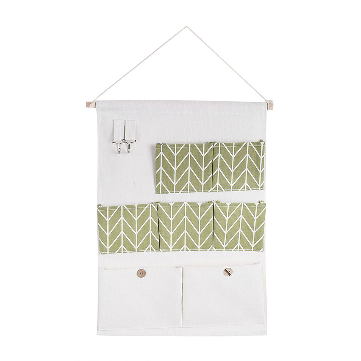 7 Pockets Cotton Linen Wall Hanging Storage Bags Door Pouch Bedroom Home Organizer Green