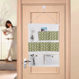 7 Pockets Cotton Linen Wall Hanging Storage Bags Door Pouch Bedroom Home Organizer Green