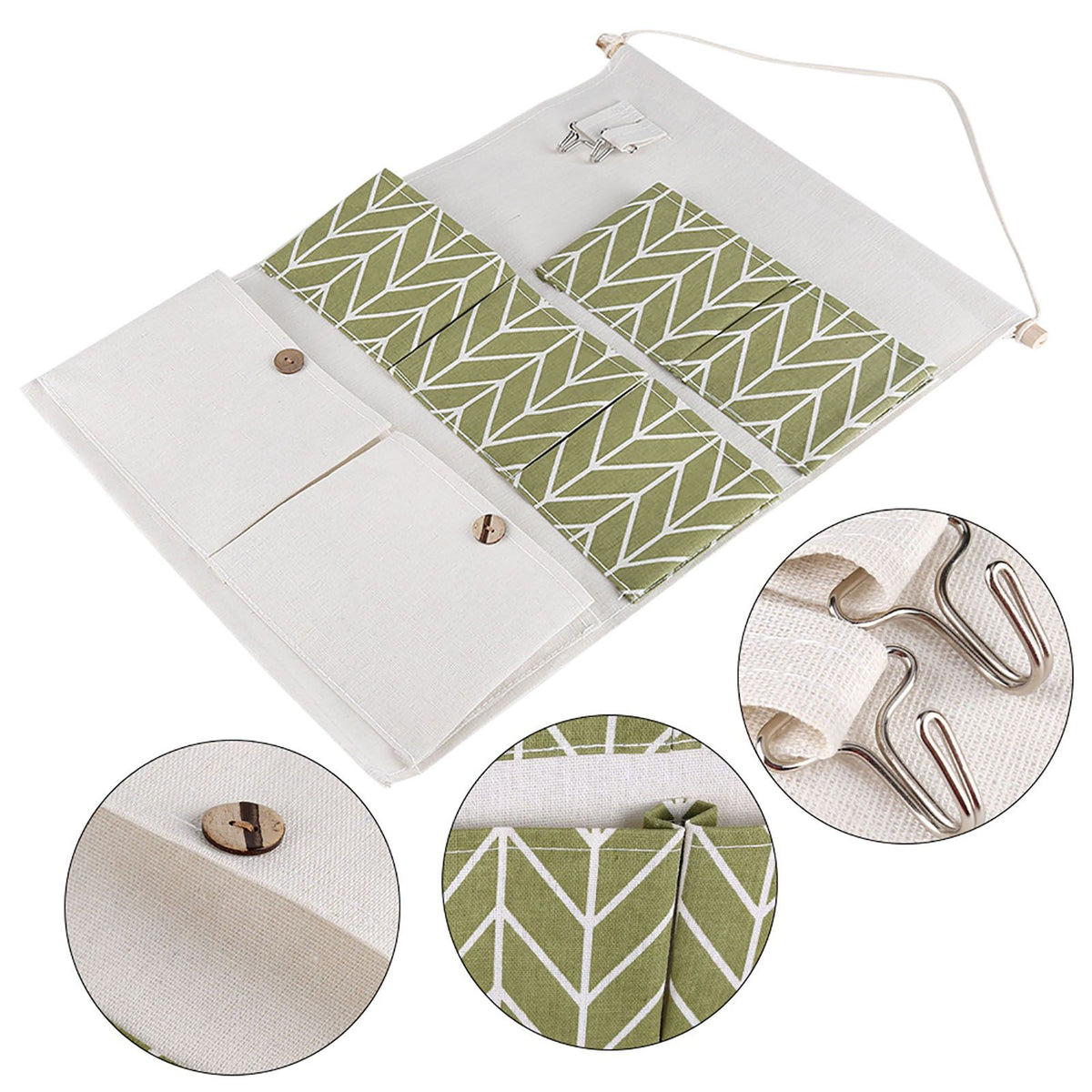 7 Pockets Cotton Linen Wall Hanging Storage Bags Door Pouch Bedroom Home Organizer Green