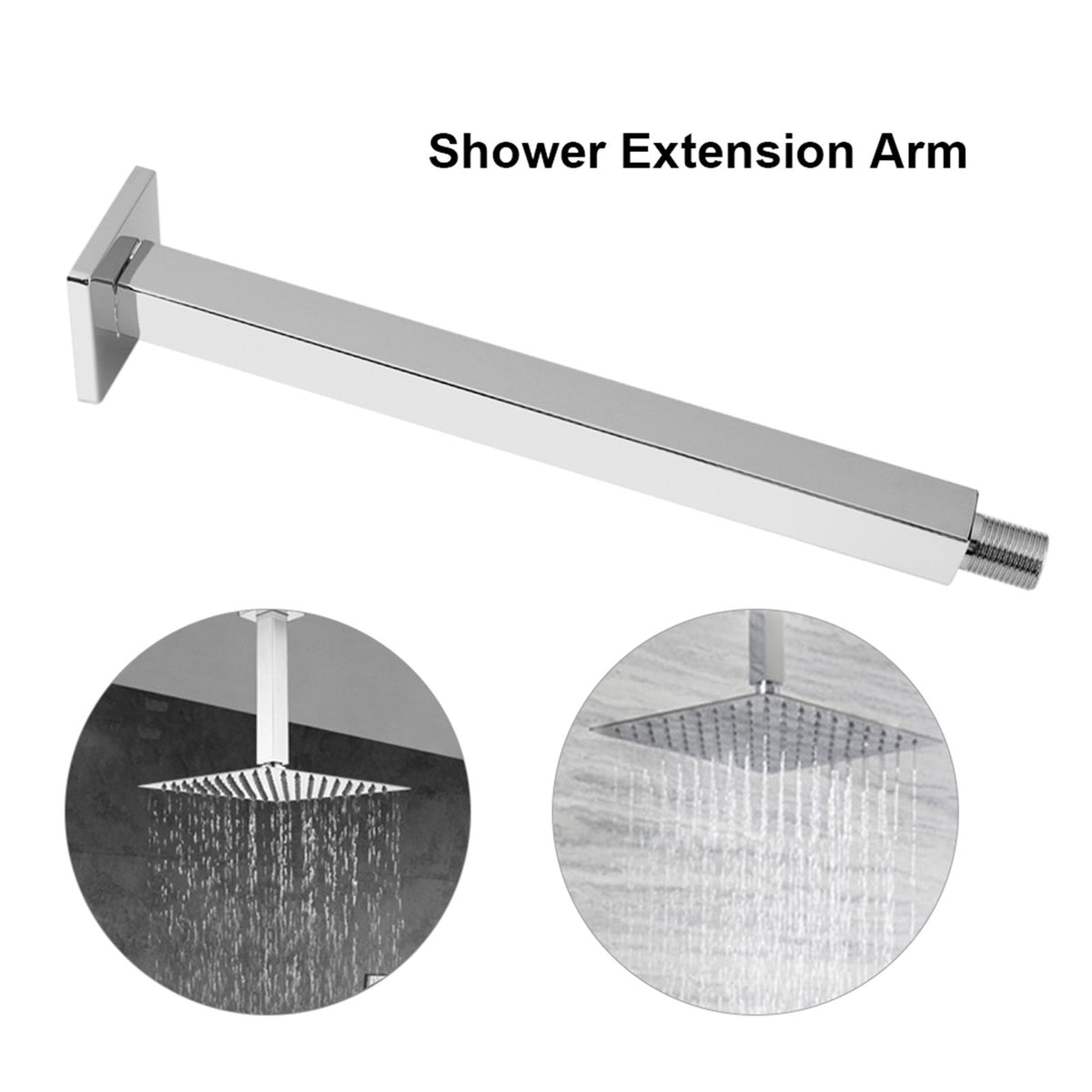 30cm Chrome Square Ceiling Shower Extension Arm Wall Mounted for Bathroom Showering Head