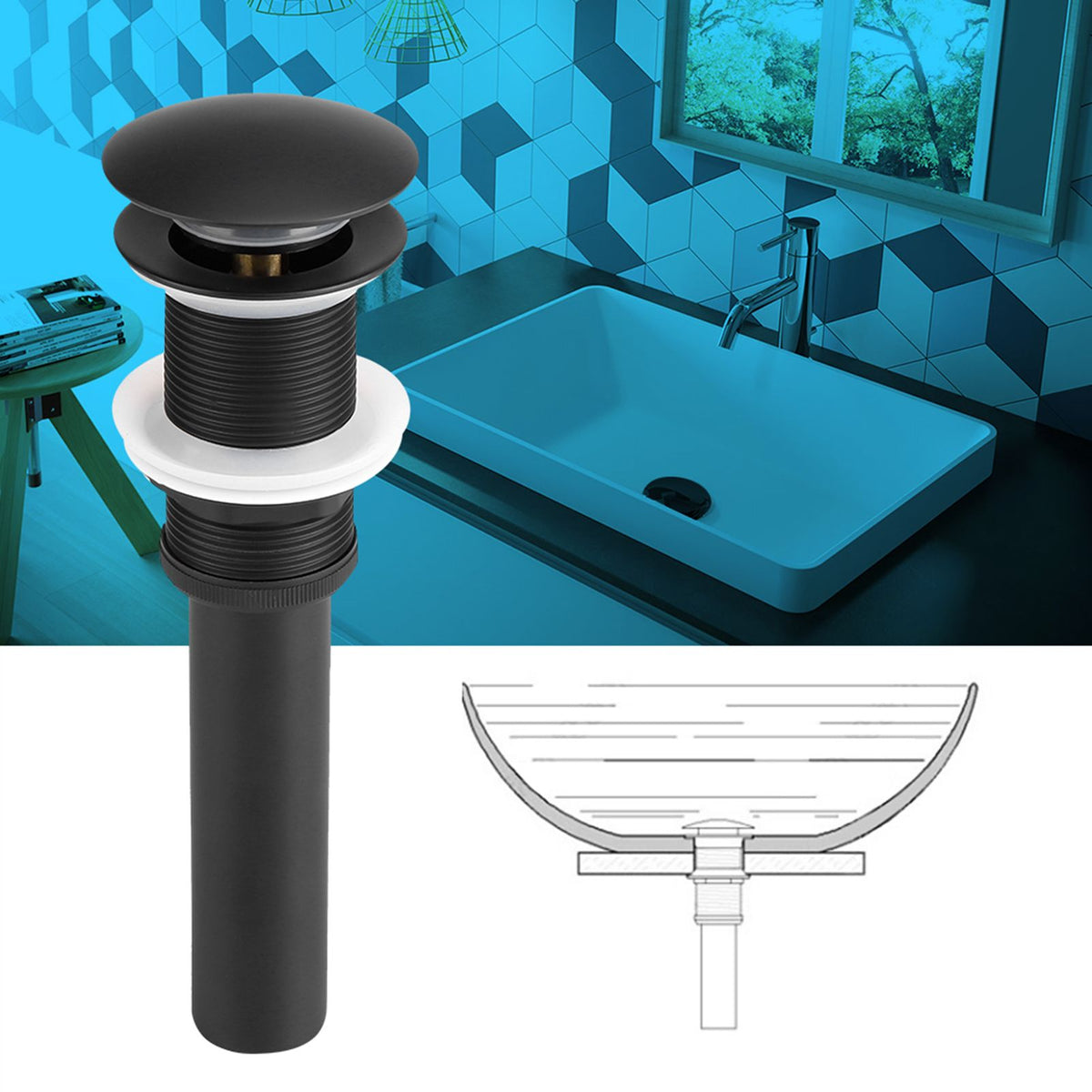 Kitchen Bathroom Basin Sink Solid Brass Popup Drain Stopper Black