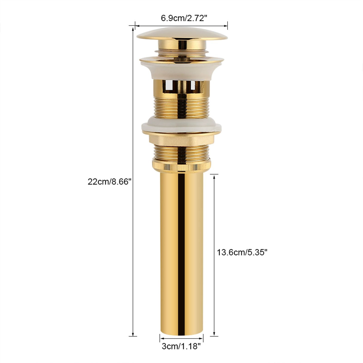 Kitchen Bathroom Basin Sink Solid Brass Pop Up Drain Stopper with Overflow Hole Golden