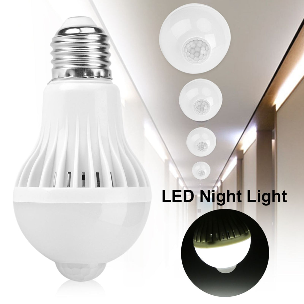 E27 Intelligent Detection PIR Infrared Motion Sensor Light LED Lamp Bulb 7W