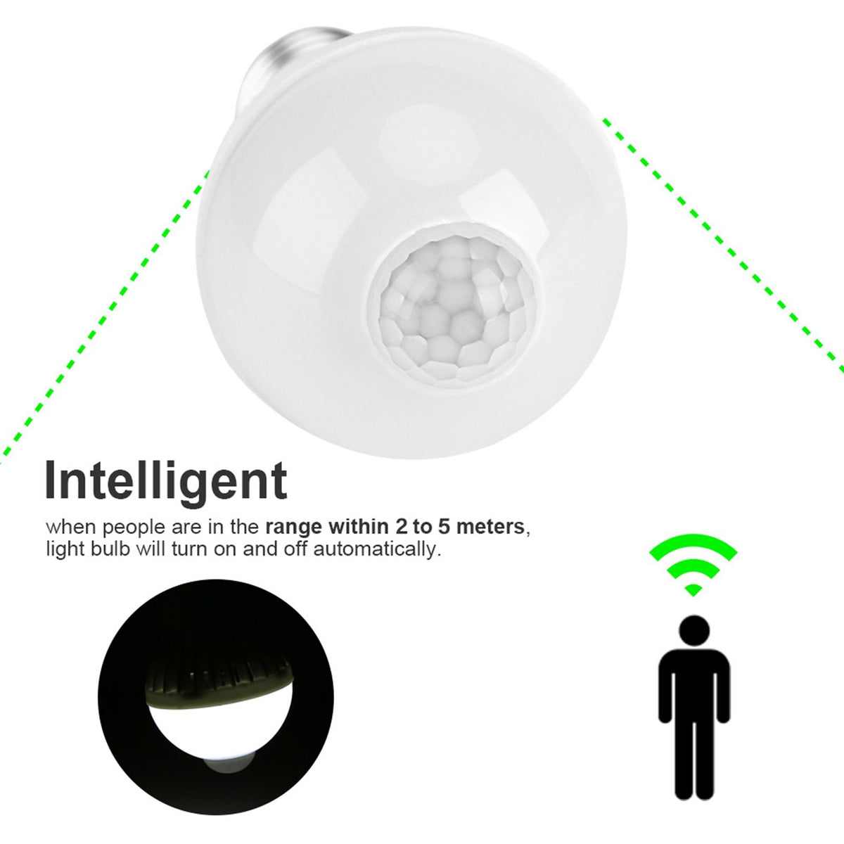 E27 Intelligent Detection PIR Infrared Motion Sensor Light LED Lamp Bulb 7W
