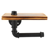 lIron Pipe Wall Mount Paper Holder Rack Wood Shelf Bathroom Toilet - Front View