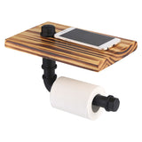lIron Pipe Wall Mount Paper Holder Rack Wood Shelf Bathroom Toilet