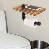 lIron Pipe Wall Mount Paper Holder Rack Wood Shelf Bathroom Toilet
