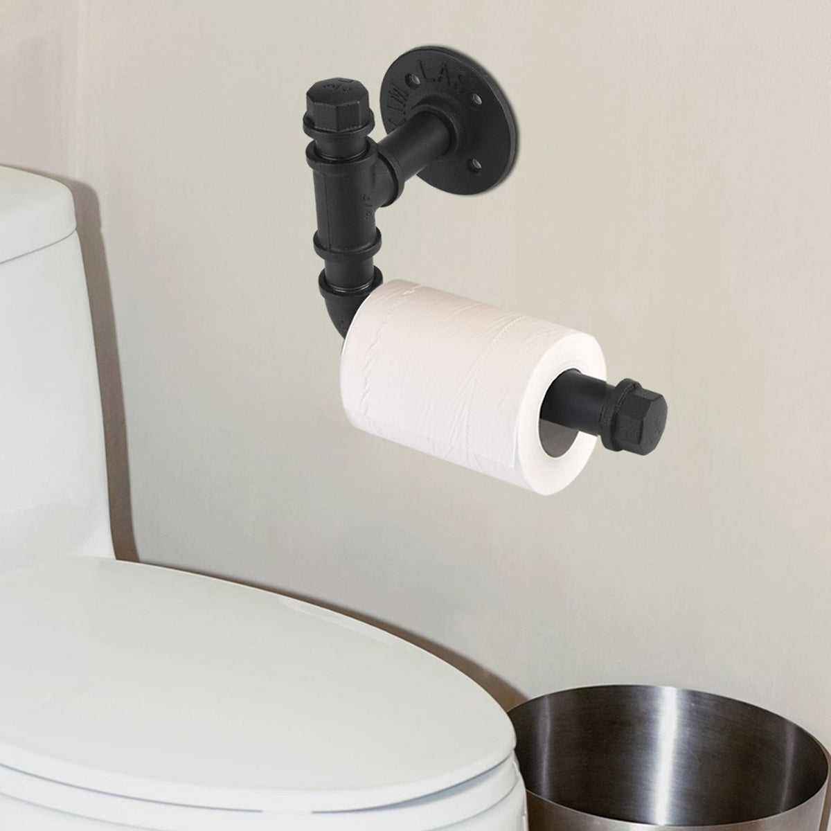 lIron Pipe Wall Mount Paper Holder Rack Wood Shelf Bathroom Toilet