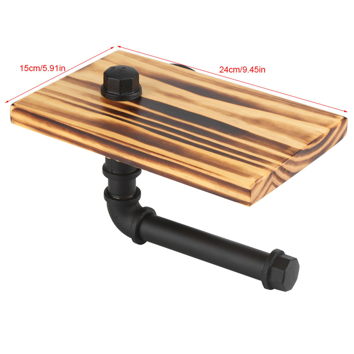 lIron Pipe Wall Mount Paper Holder Rack Wood Shelf Bathroom Toilet