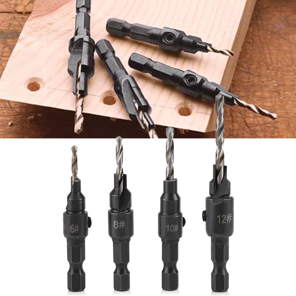 1/4inch Hex Shank HSS Drill Bits Fast Change #6 #8 #10 #12 Countersink Woodworking Tool