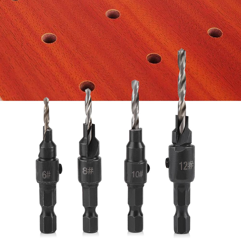 1/4inch Hex Shank HSS Drill Bits Fast Change #6 #8 #10 #12 Countersink Woodworking Tool