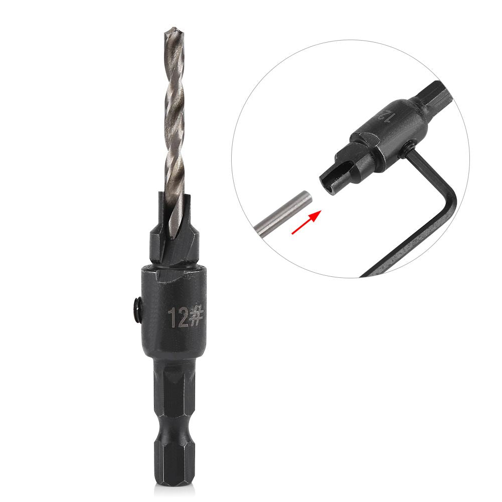 1/4inch Hex Shank HSS Drill Bits Fast Change #6 #8 #10 #12 Countersink Woodworking Tool