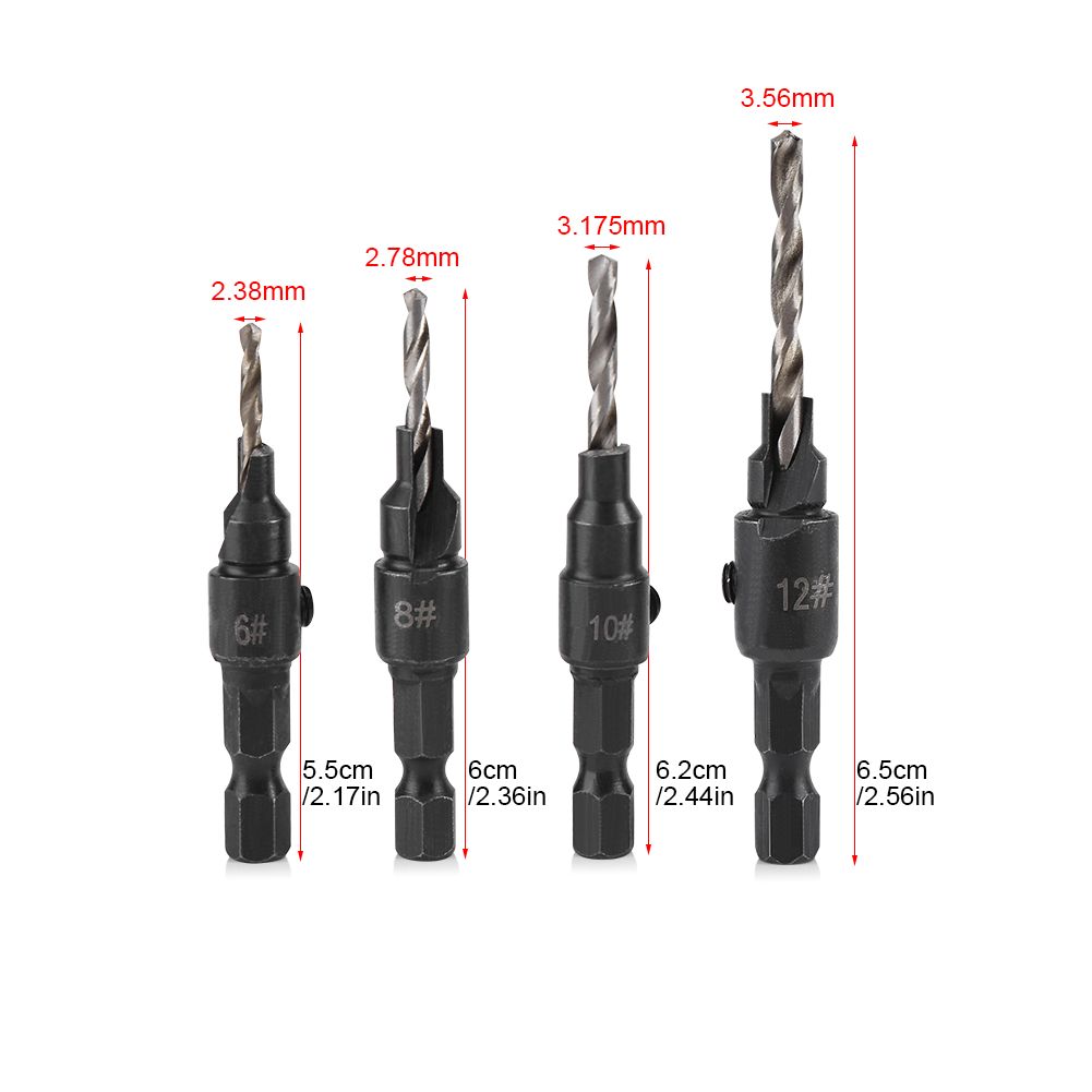 1/4inch Hex Shank HSS Drill Bits Fast Change #6 #8 #10 #12 Countersink Woodworking Tool