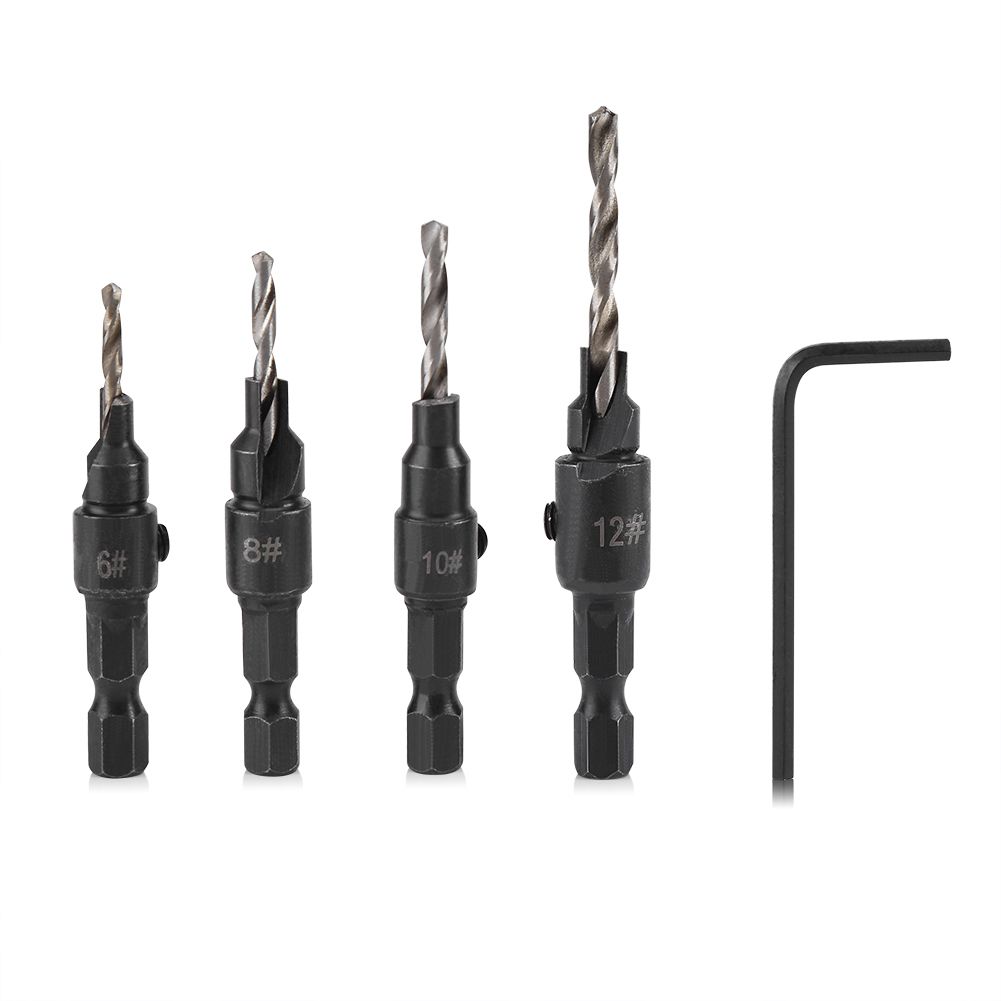 1/4inch Hex Shank HSS Drill Bits Fast Change #6 #8 #10 #12 Countersink Woodworking Tool