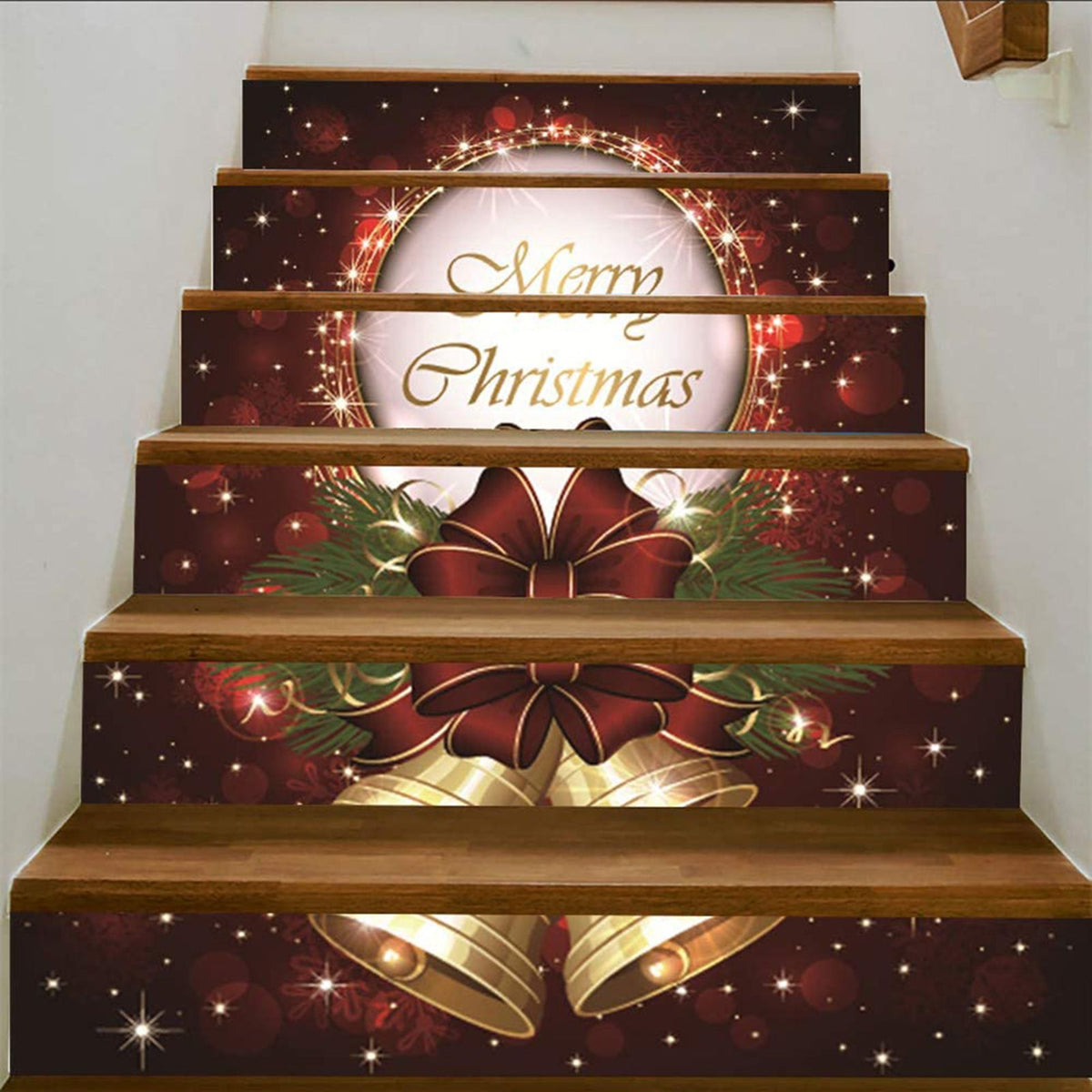 3D Christmas Decorative Stairs Decal Stairway Stickers Family Decor Waterproof #Christmas Bell
