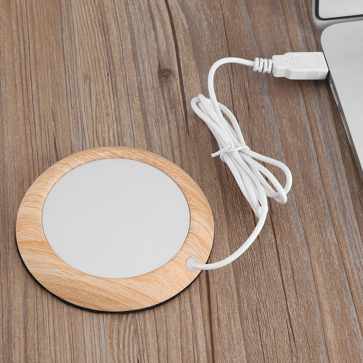 USB Wood Grain Cup Warmer Heat Beverage Mug Mat Coffee Heater Pad Bright Wood Grain