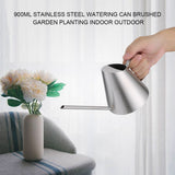 900ml Stainless Steel Watering Can Brushed Garden Planting Indoor Outdoor - Front View