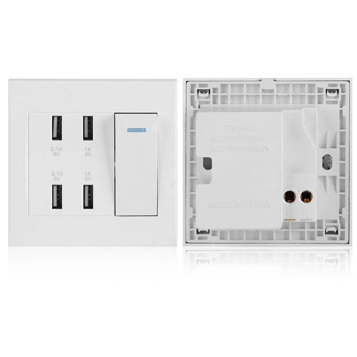 4 Ports Switch Control 5V 2.1A/1A 4100mA USB Wall Mounted Power Socket Charger Outlet(220~250V)