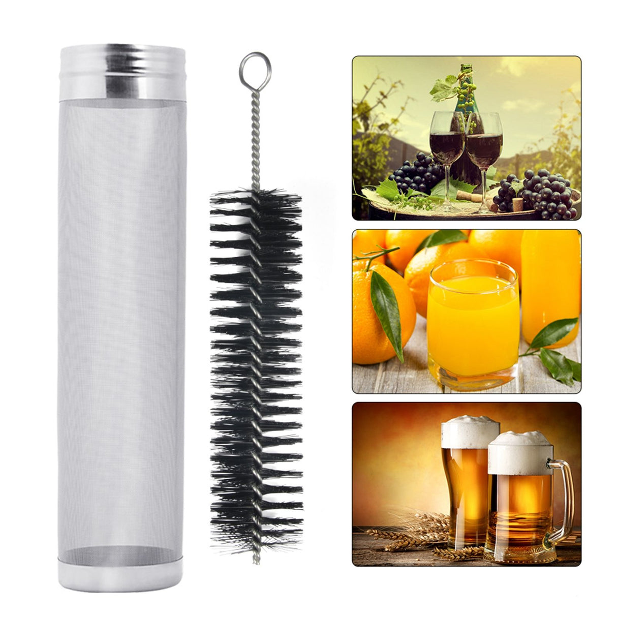 304 Stainless Steel Beer Brewing Mesh Filter With Cleaning Brush Juice Wine Making Filters