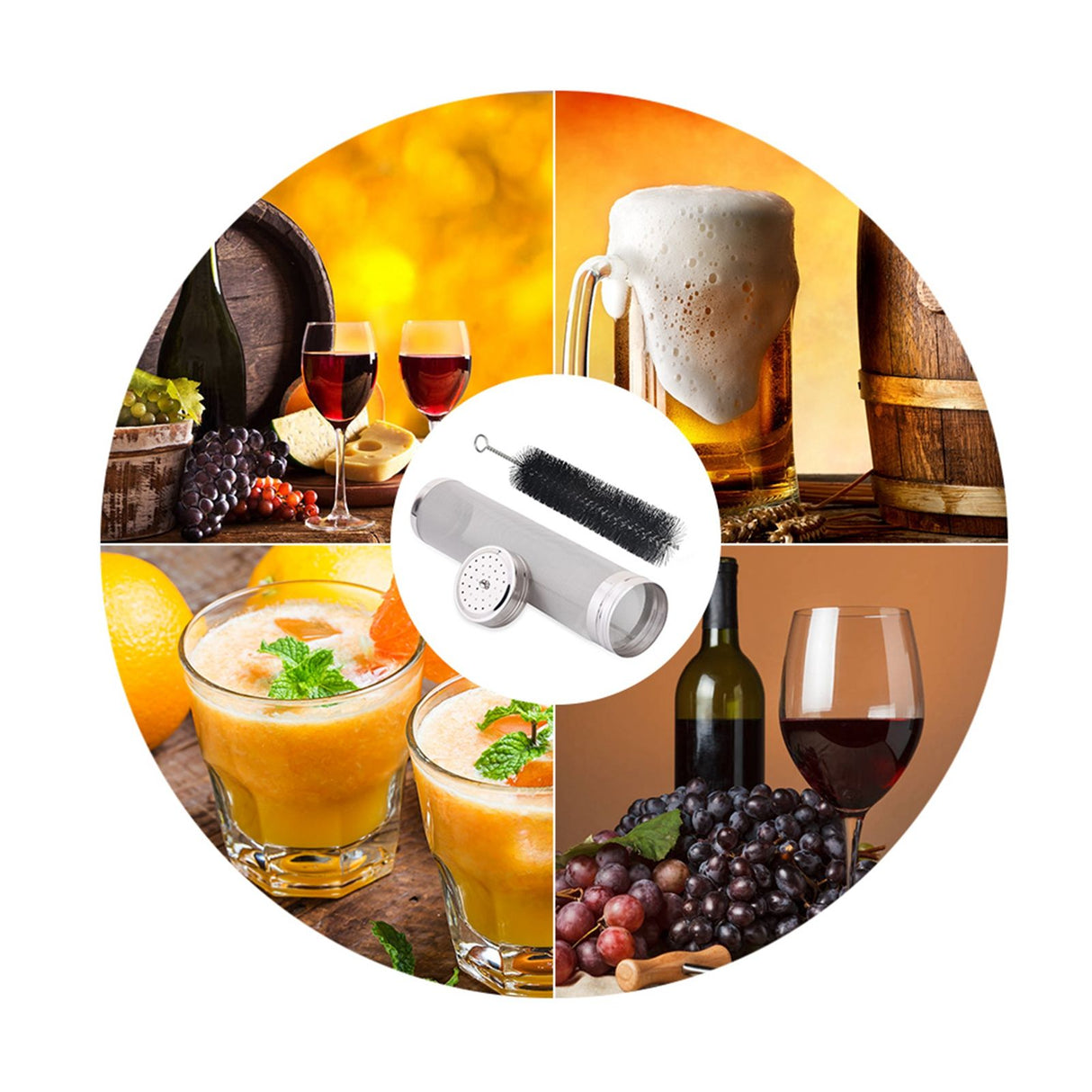 304 Stainless Steel Beer Brewing Mesh Filter With Cleaning Brush Juice Wine Making Filters