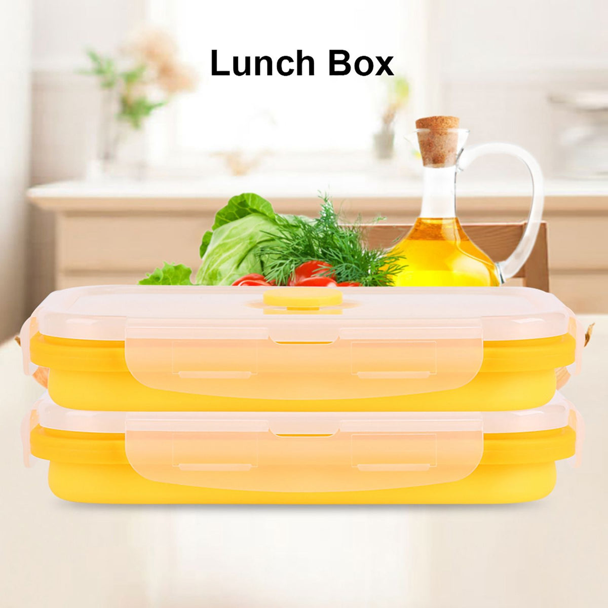 500ml Silicone Collapsible Portable Lunchbox Bowl Folding Food Storage Container Yellow