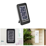 LCD Digital Indoor Outdoor Thermometer Clock Temperature Meter Wireless Transmitter