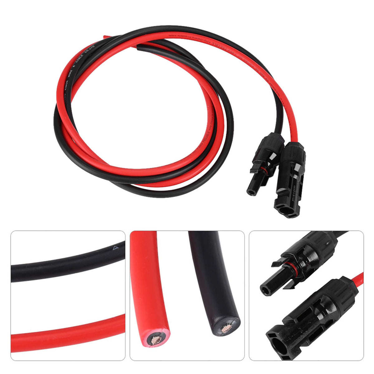 2.5mm Pair of Red Black Solar Panel PV Cable Wire Male Female Connectors