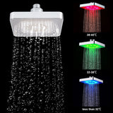 6 Inch Square Rain Shower Head LED Light 3 Color Changing Bathroom Sprinkler