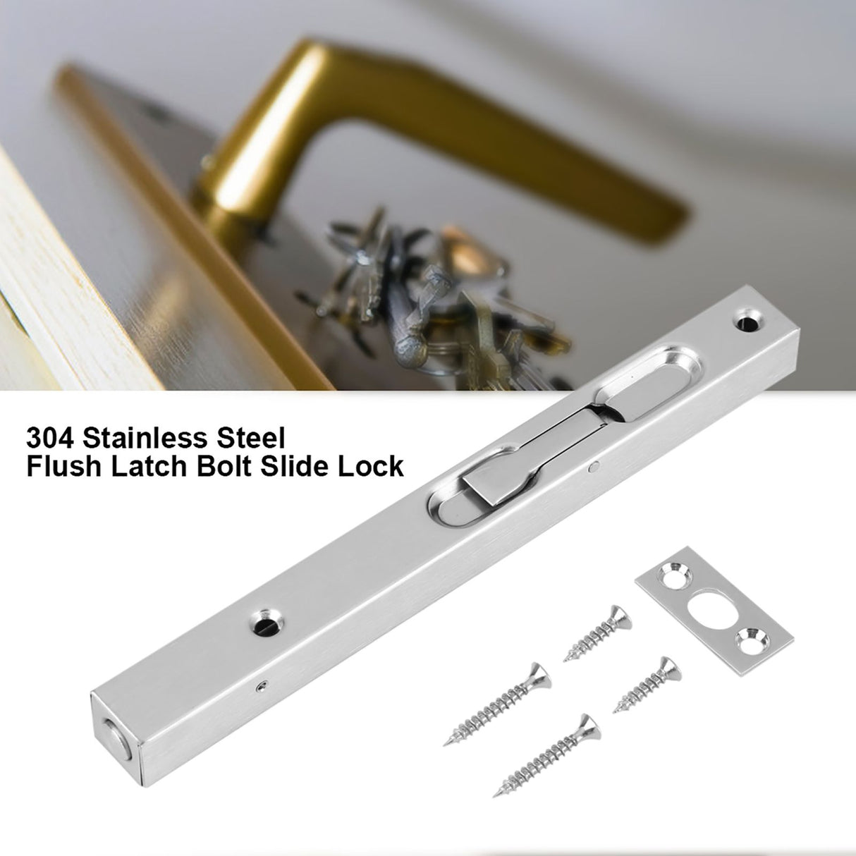 Home Gate Door Security Guard 304 Stainless Steel Flush Latch Bolt Slide Lock 8inch