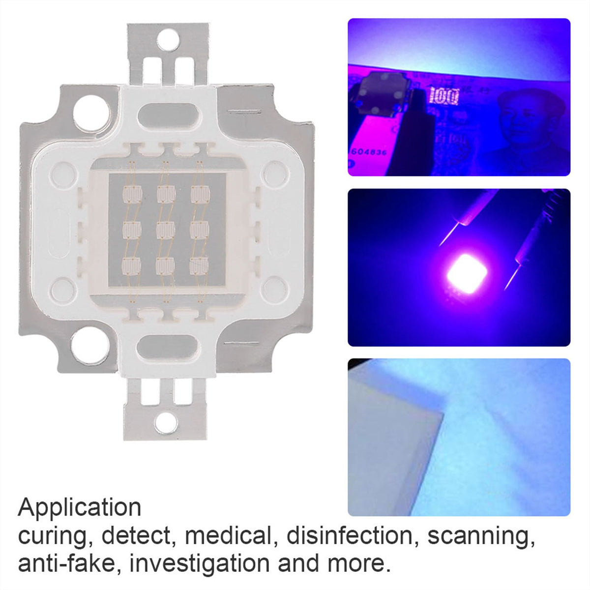 395-400Nm UV Purple LED Integrated Chips COB Ultraviolet Light Lamp Beads 10W