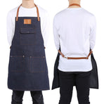 Denim Bib Apron Leather Strap Baker Bartender BBQ Chef Work Cook Uniform