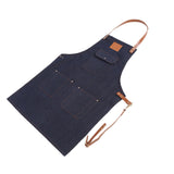 Denim Bib Apron Leather Strap Baker Bartender BBQ Chef Work Cook Uniform