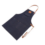 Denim Bib Apron Leather Strap Baker Bartender BBQ Chef Work Cook Uniform