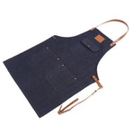 Denim Bib Apron Leather Strap Baker Bartender BBQ Chef Work Cook Uniform