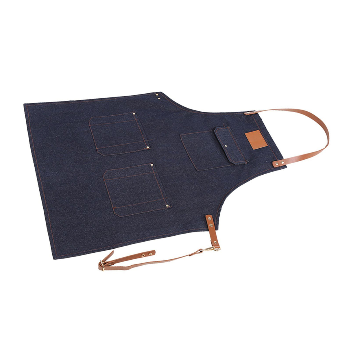 Denim Bib Apron Leather Strap Baker Bartender BBQ Chef Work Cook Uniform
