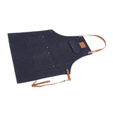 Denim Bib Apron Leather Strap Baker Bartender BBQ Chef Work Cook Uniform - Rear View