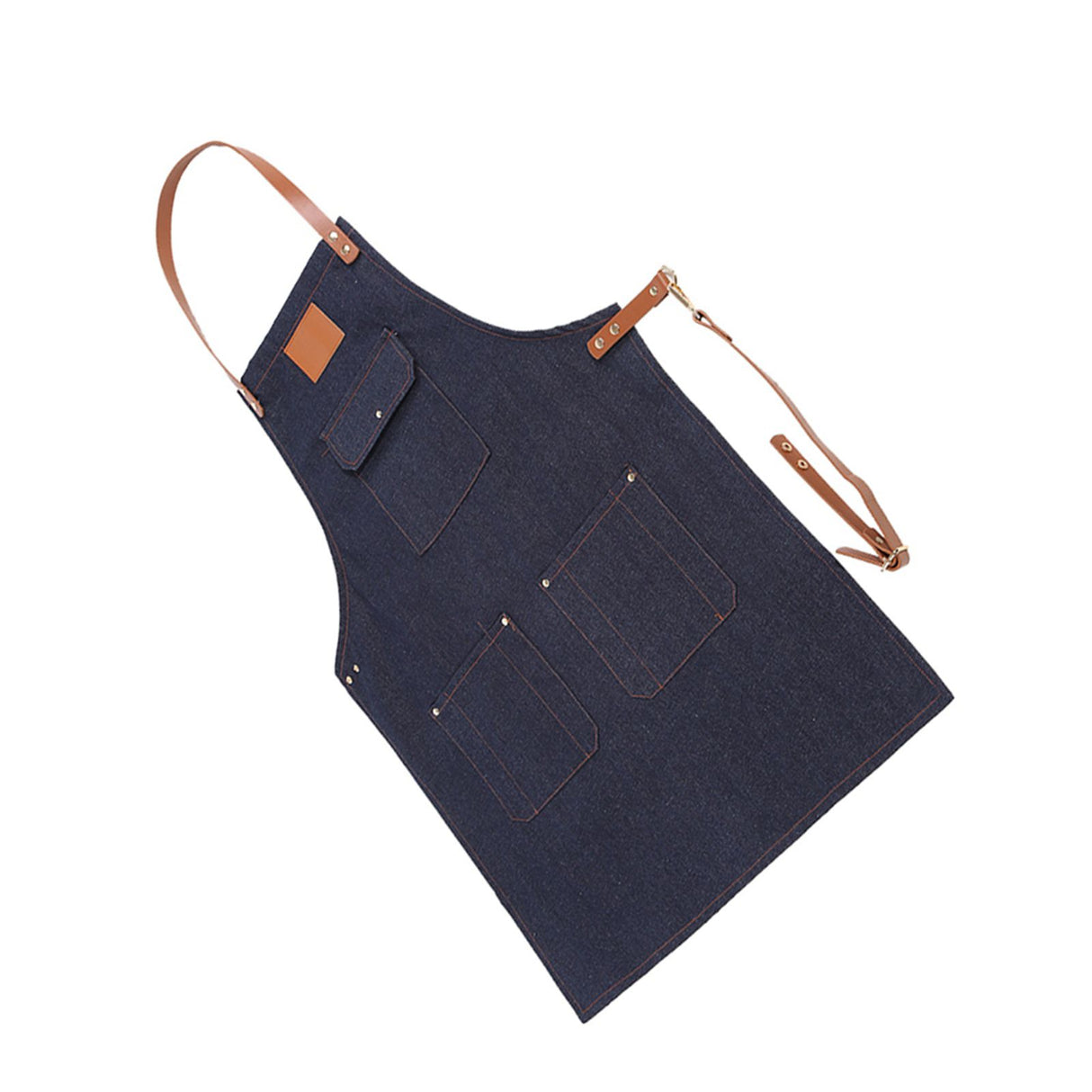 Denim Bib Apron Leather Strap Baker Bartender BBQ Chef Work Cook Uniform