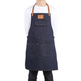 Denim Bib Apron Leather Strap Baker Bartender BBQ Chef Work Cook Uniform - Extra Image