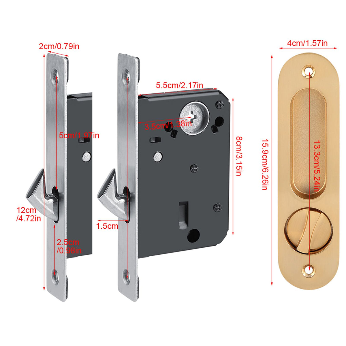Sliding Door Lock Handle Anti theft with Keys for Barn Wood Furniture Hardware Gold