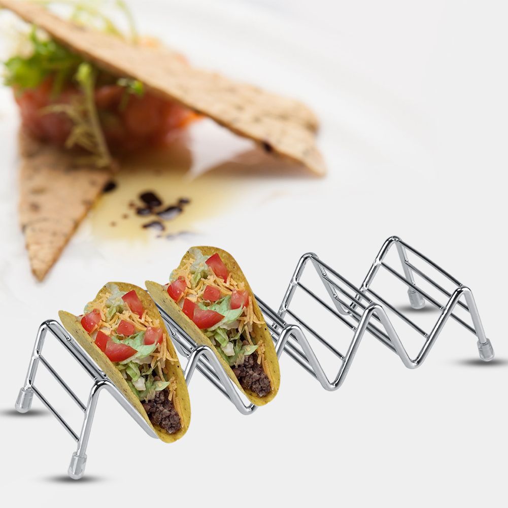 Wave Shape Stainless Steel Mexican Taco Holder Display Stand Shell Rack 4-5 Slot