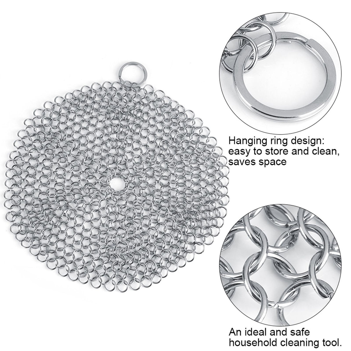 Stainless Steel Chainmail Scrubber Rust Proof Scraper Cleaner for Cast Iron Pan Pot Cookware