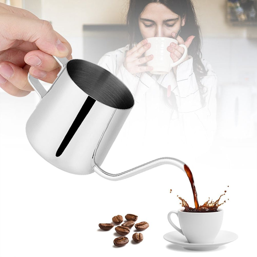 Stainless Steel Drip Coffee Pot Long Gooseneck Spout Kettle Cup Tea Tool (Silver 250mL)