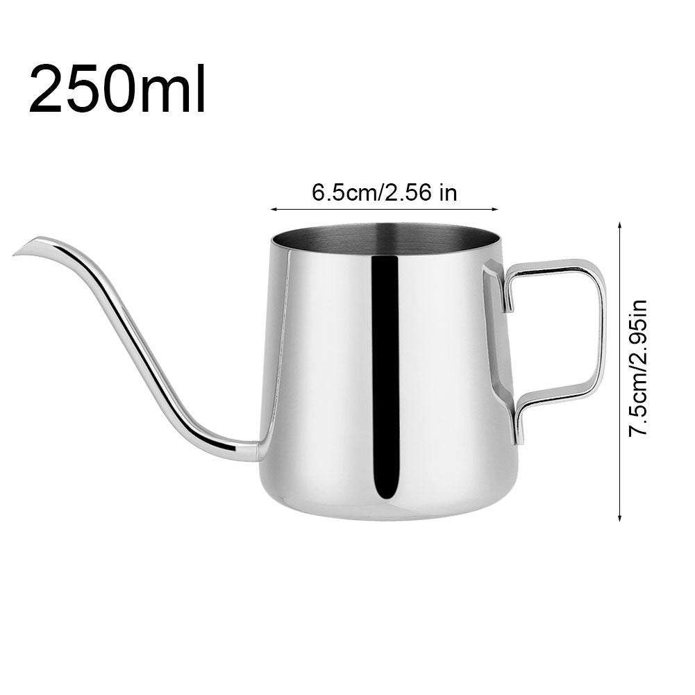 Stainless Steel Drip Coffee Pot Long Gooseneck Spout Kettle Cup Tea Tool (Silver 250mL)