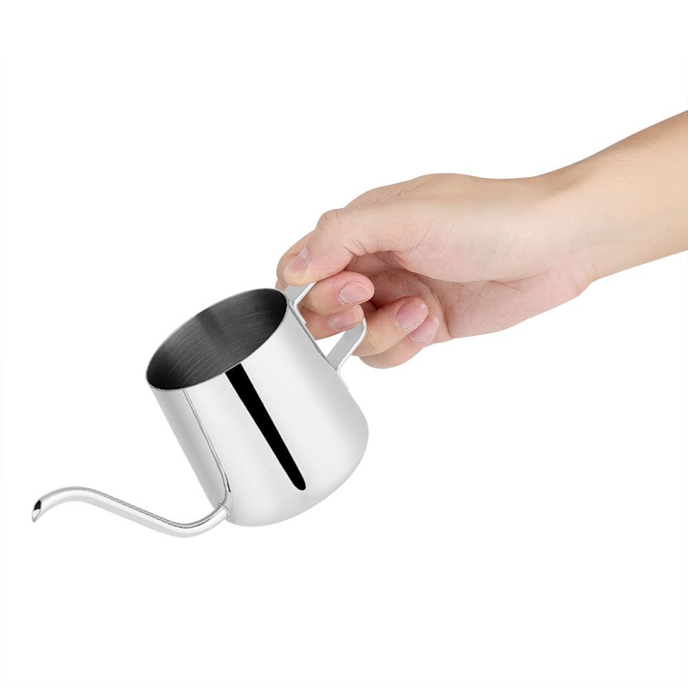Stainless Steel Drip Coffee Pot Long Gooseneck Spout Kettle Cup Tea Tool (Silver 350mL)