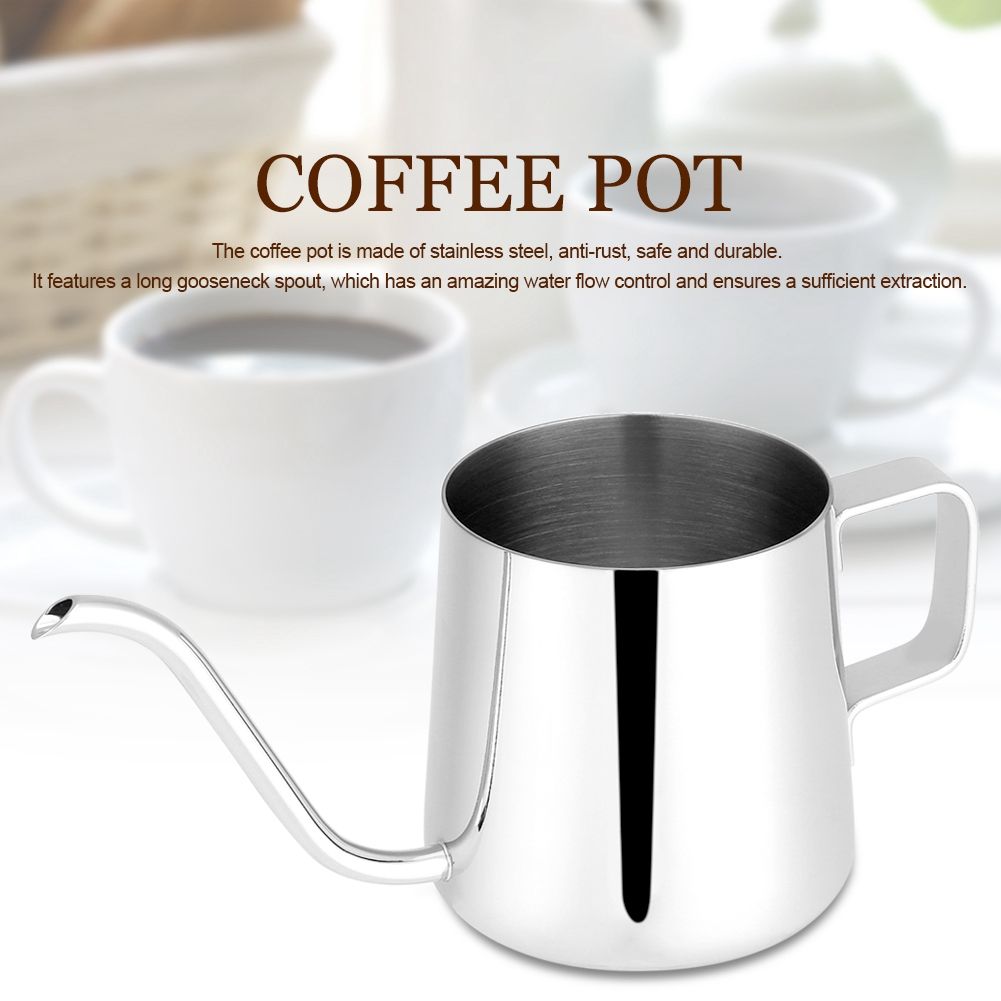 Stainless Steel Drip Coffee Pot Long Gooseneck Spout Kettle Cup Tea Tool (Silver 350mL)