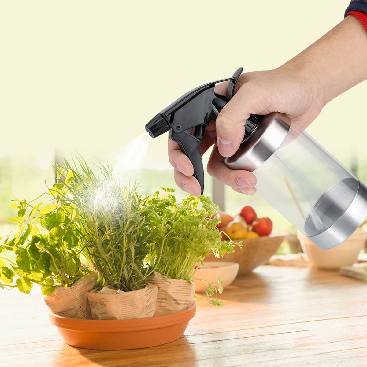 Stainless Steel&Acrylic Transparent Water Spray Bottle Trigger Sprinkle Plant Watering Can Pot