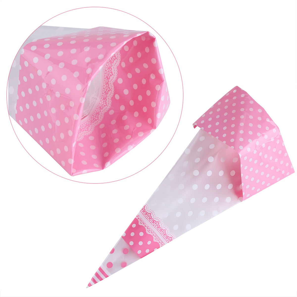 50 Piece Clear Cone Shaped Treat Popcorn Bags Treat Bags Cellophane Candy Bags with Twist Ties