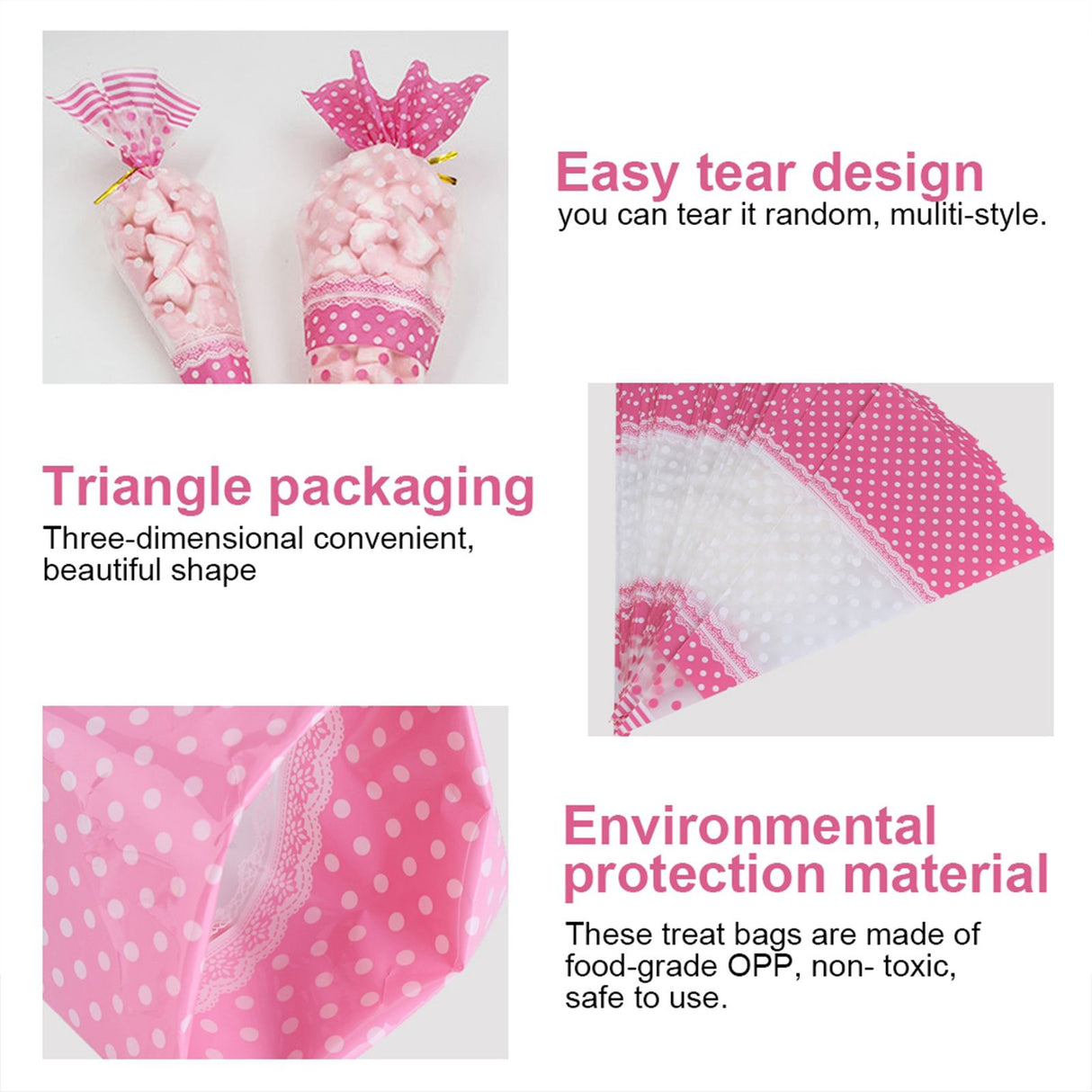 50 Piece Clear Cone Shaped Treat Popcorn Bags Treat Bags Cellophane Candy Bags with Twist Ties