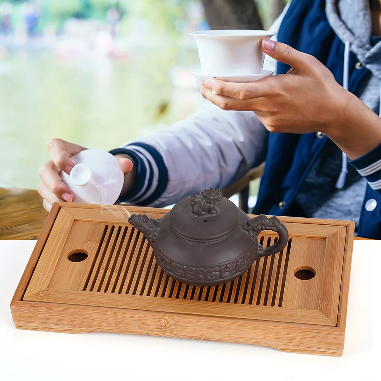 Bamboo Tea Tray Chinese Gongfu Tea Mini Serving Table for Teahouse Home Office